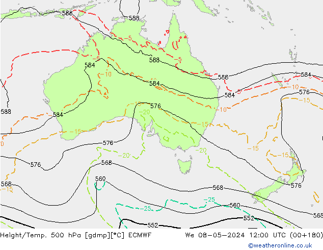 Z500/Rain (+SLP)/Z850 ECMWF Qua 08.05.2024 12 UTC