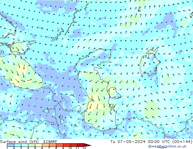 Wind 10 m (bft) ECMWF di 07.05.2024 00 UTC