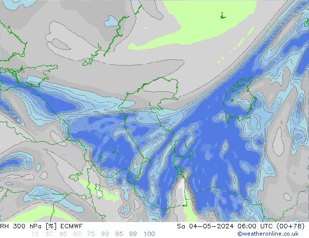 RH 300 hPa ECMWF Sa 04.05.2024 06 UTC