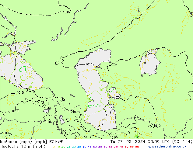 Isotachs (mph) ECMWF вт 07.05.2024 00 UTC
