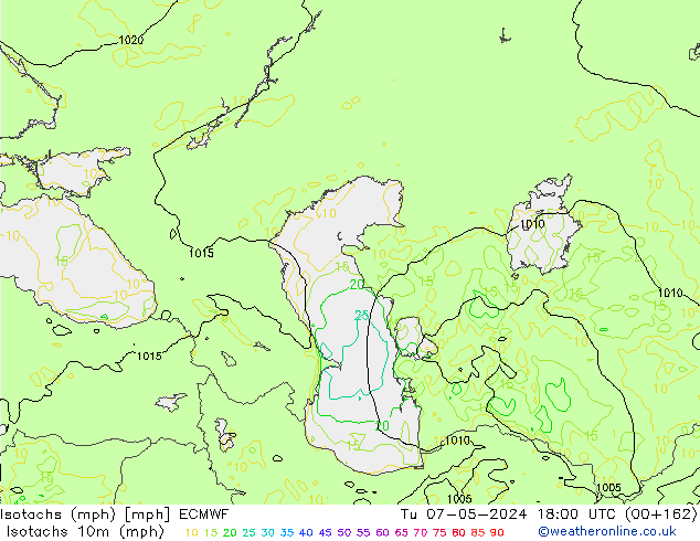 Isotachs (mph) ECMWF Tu 07.05.2024 18 UTC