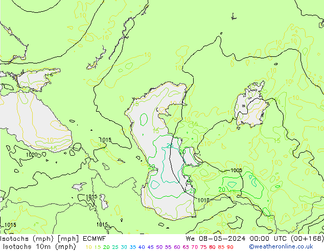 Izotacha (mph) ECMWF śro. 08.05.2024 00 UTC