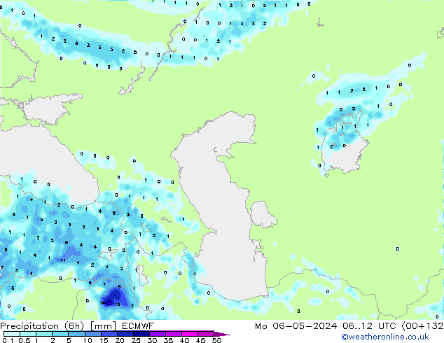 Totale neerslag (6h) ECMWF ma 06.05.2024 12 UTC