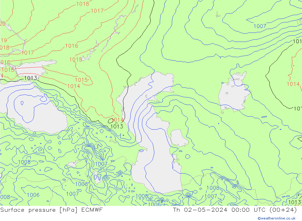 pressão do solo ECMWF Qui 02.05.2024 00 UTC