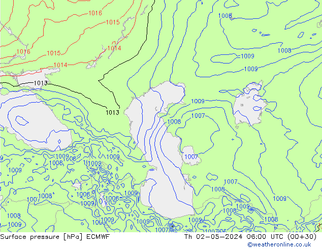 Atmosférický tlak ECMWF Čt 02.05.2024 06 UTC