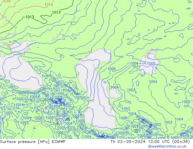 Surface pressure ECMWF Th 02.05.2024 12 UTC