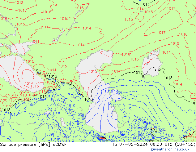 Surface pressure ECMWF Tu 07.05.2024 06 UTC