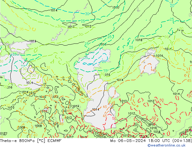 Theta-e 850hPa ECMWF Mo 06.05.2024 18 UTC