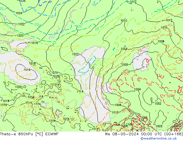 Theta-e 850hPa ECMWF wo 08.05.2024 00 UTC