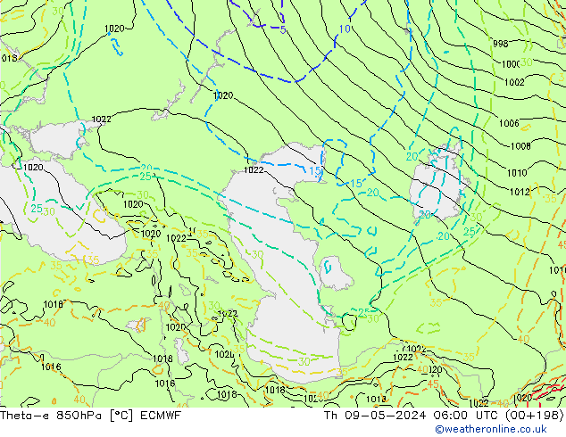 Theta-e 850hPa ECMWF  09.05.2024 06 UTC