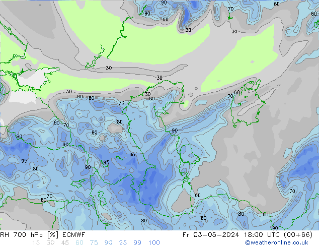 RH 700 hPa ECMWF ven 03.05.2024 18 UTC