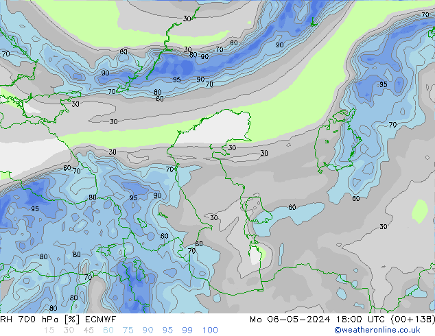 RH 700 hPa ECMWF Mo 06.05.2024 18 UTC