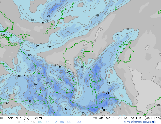 RH 925 hPa ECMWF śro. 08.05.2024 00 UTC