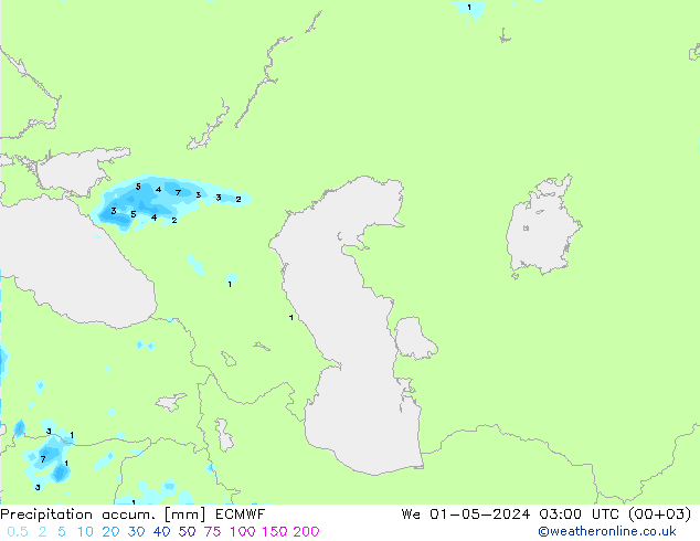 Precipitation accum. ECMWF śro. 01.05.2024 03 UTC