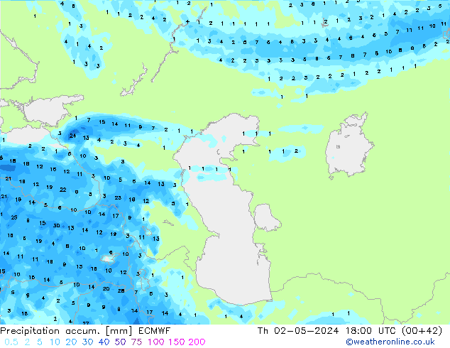 Precipitation accum. ECMWF Th 02.05.2024 18 UTC