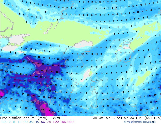 Precipitation accum. ECMWF Mo 06.05.2024 06 UTC