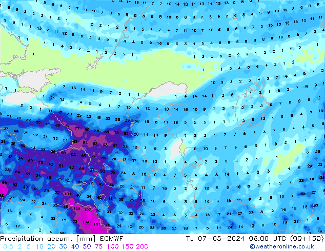 Precipitation accum. ECMWF  07.05.2024 06 UTC