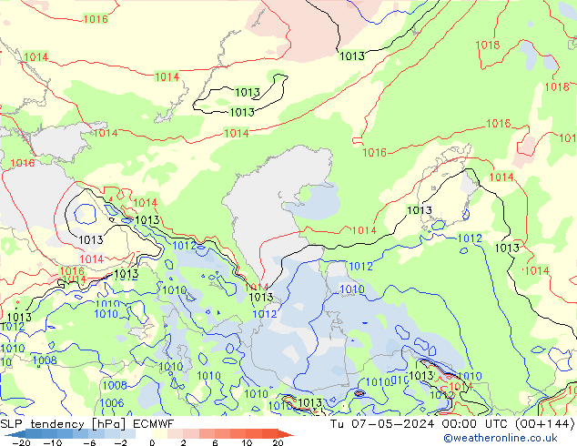 Druktendens (+/-) ECMWF di 07.05.2024 00 UTC