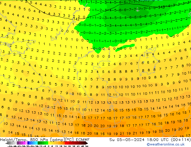 Height/Temp. 850 hPa ECMWF Su 05.05.2024 18 UTC