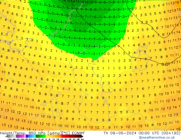 Z500/Regen(+SLP)/Z850 ECMWF do 09.05.2024 00 UTC