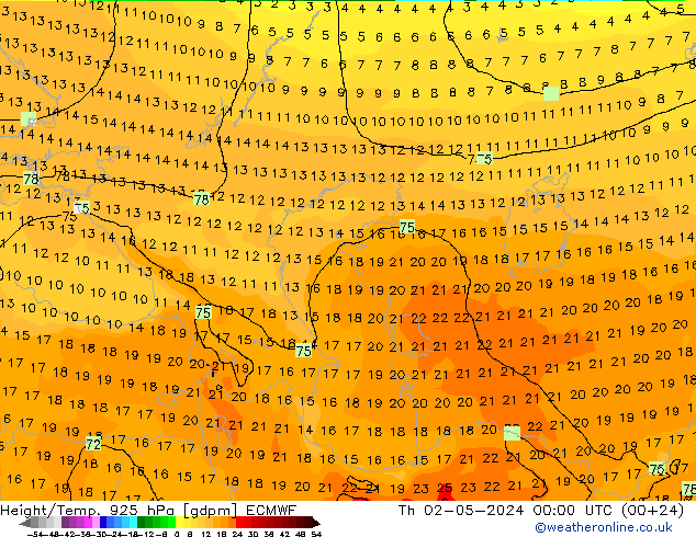 Géop./Temp. 925 hPa ECMWF jeu 02.05.2024 00 UTC