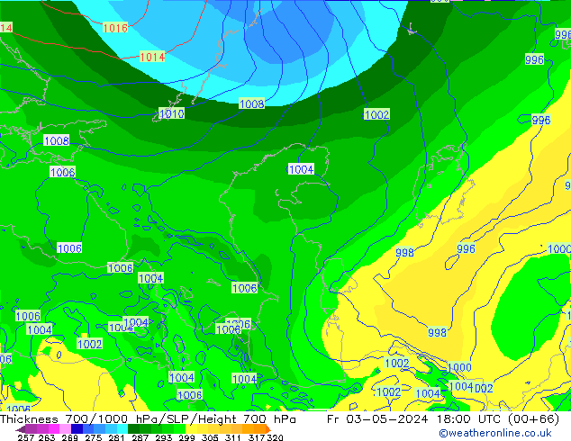 Schichtdicke 700-1000 hPa ECMWF Fr 03.05.2024 18 UTC