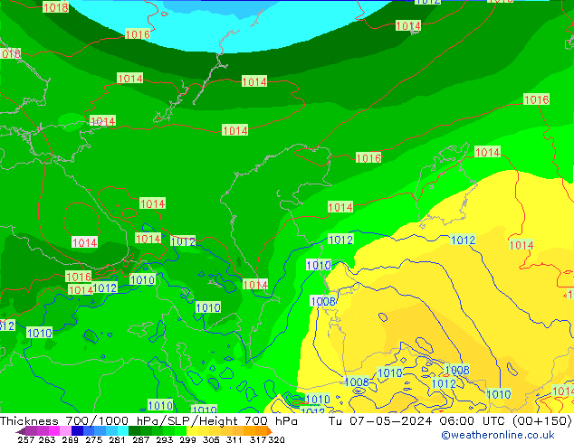 Thck 700-1000 hPa ECMWF Tu 07.05.2024 06 UTC