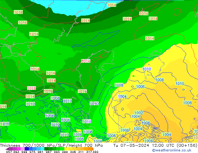 Espesor 700-1000 hPa ECMWF mar 07.05.2024 12 UTC