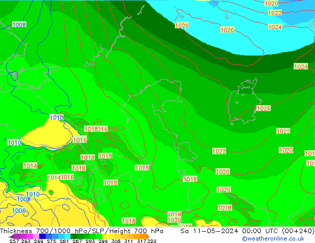 Thck 700-1000 hPa ECMWF  11.05.2024 00 UTC