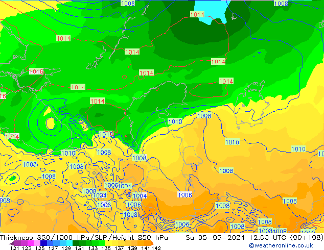 Thck 850-1000 гПа ECMWF Вс 05.05.2024 12 UTC