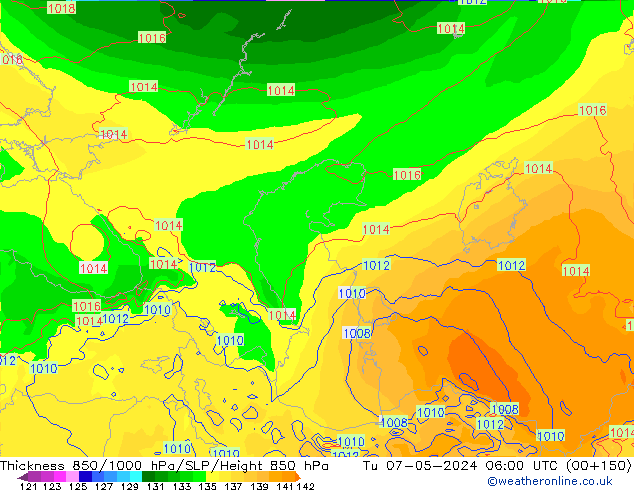 Thck 850-1000 hPa ECMWF Tu 07.05.2024 06 UTC