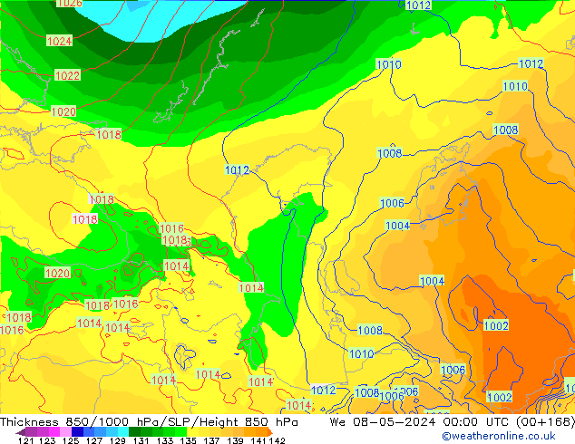 850-1000 hPa Kalınlığı ECMWF Çar 08.05.2024 00 UTC