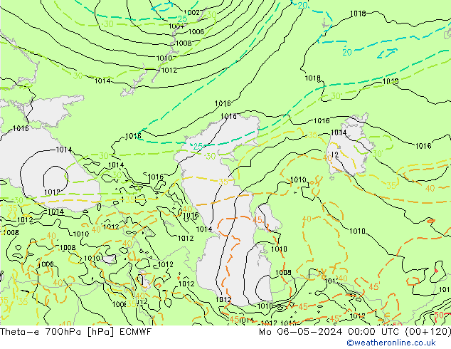 Theta-e 700hPa ECMWF Pzt 06.05.2024 00 UTC