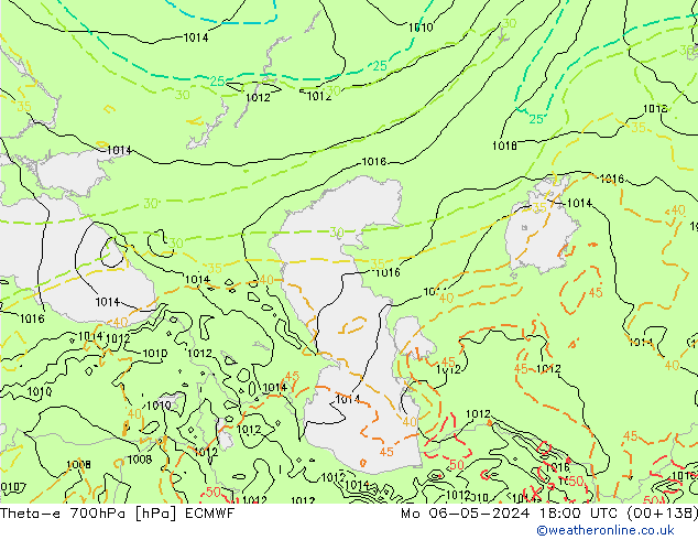 Theta-e 700hPa ECMWF Pzt 06.05.2024 18 UTC