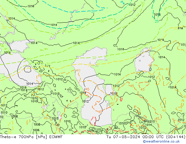 Theta-e 700hPa ECMWF di 07.05.2024 00 UTC