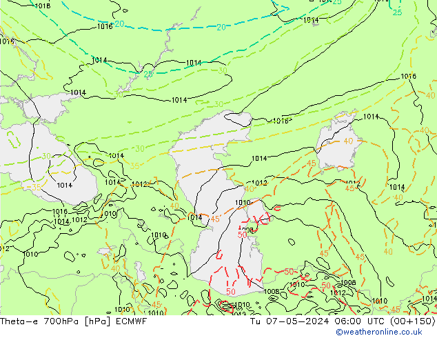 Theta-e 700hPa ECMWF di 07.05.2024 06 UTC