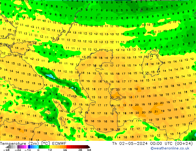 température (2m) ECMWF jeu 02.05.2024 00 UTC