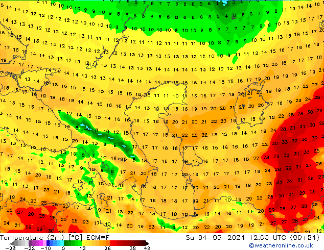 Temperatura (2m) ECMWF sab 04.05.2024 12 UTC