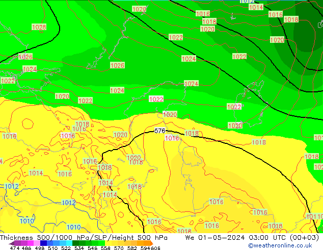 Thck 500-1000hPa ECMWF  01.05.2024 03 UTC