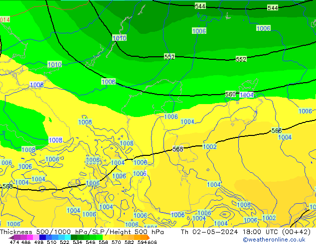 Thck 500-1000hPa ECMWF Čt 02.05.2024 18 UTC