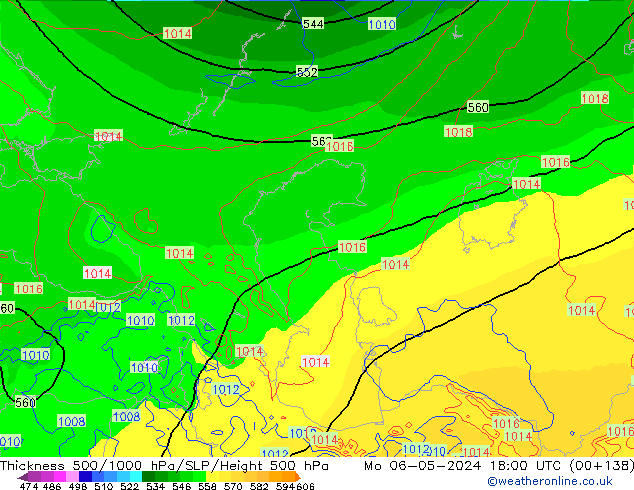 Thck 500-1000hPa ECMWF Mo 06.05.2024 18 UTC