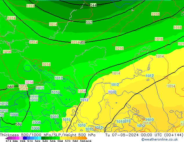 Dikte 500-1000hPa ECMWF di 07.05.2024 00 UTC