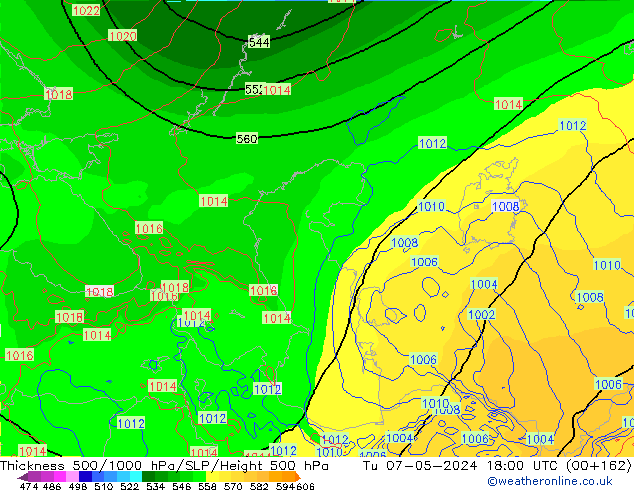 Thck 500-1000hPa ECMWF Tu 07.05.2024 18 UTC