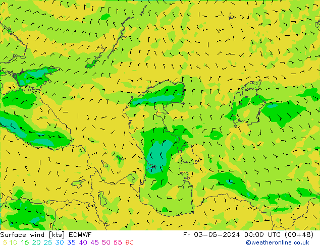 Viento 10 m ECMWF vie 03.05.2024 00 UTC