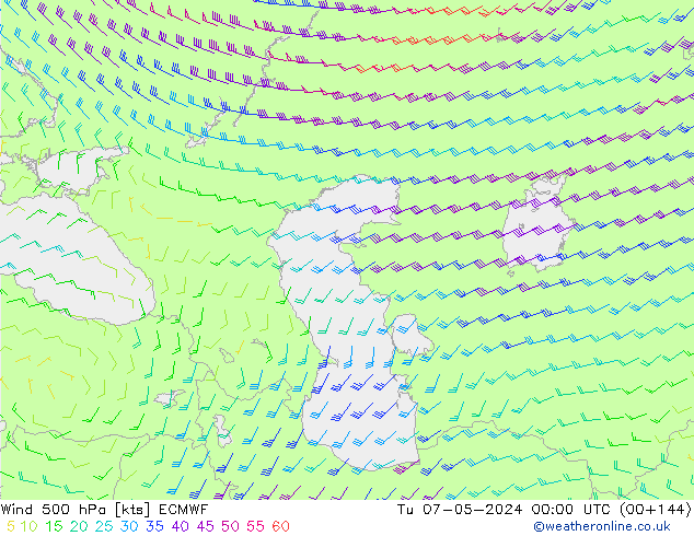 Wind 500 hPa ECMWF di 07.05.2024 00 UTC