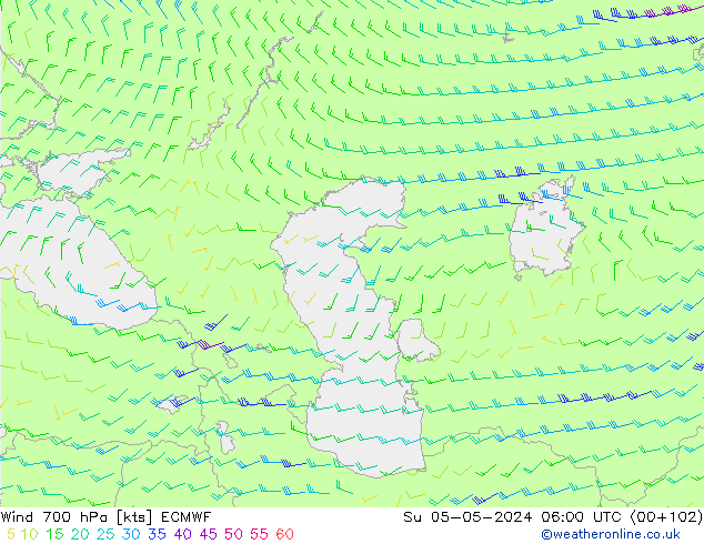 Vent 700 hPa ECMWF dim 05.05.2024 06 UTC