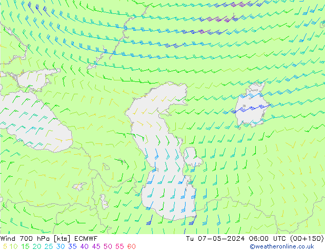 Wind 700 hPa ECMWF Tu 07.05.2024 06 UTC