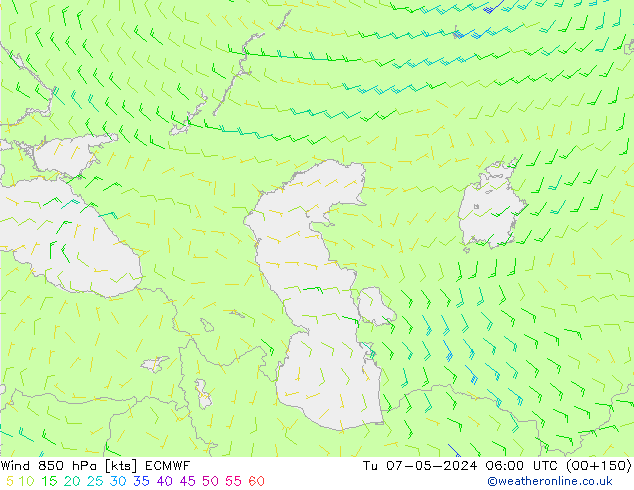 Wind 850 hPa ECMWF Tu 07.05.2024 06 UTC