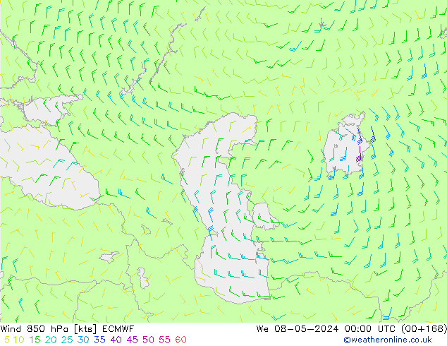 wiatr 850 hPa ECMWF śro. 08.05.2024 00 UTC