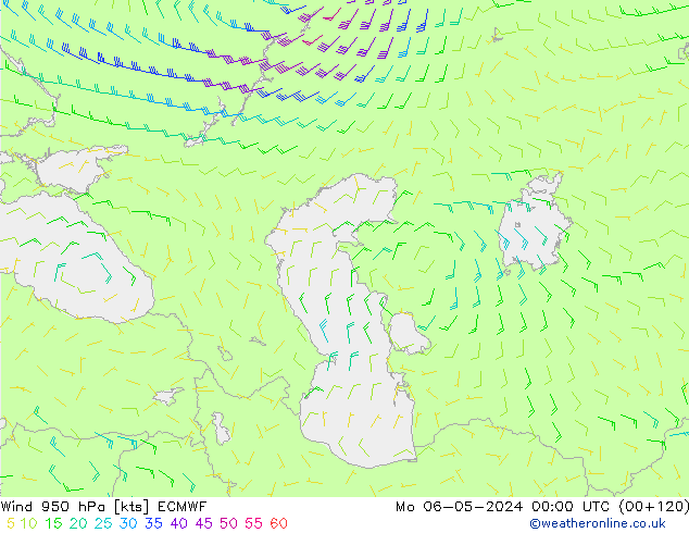 Vento 950 hPa ECMWF lun 06.05.2024 00 UTC